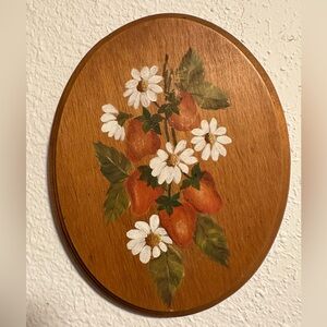 Vintage Floral Strawberries Painted Wooden Wall Art